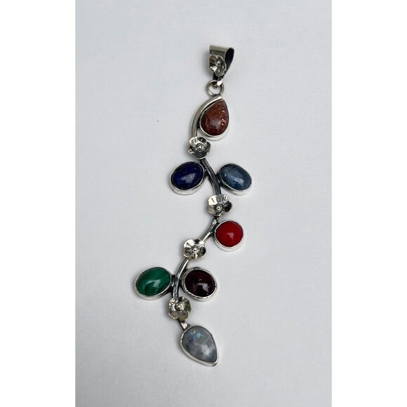 925 Sterling Silver multi stone pendant necklace - Picture 3 of 12
